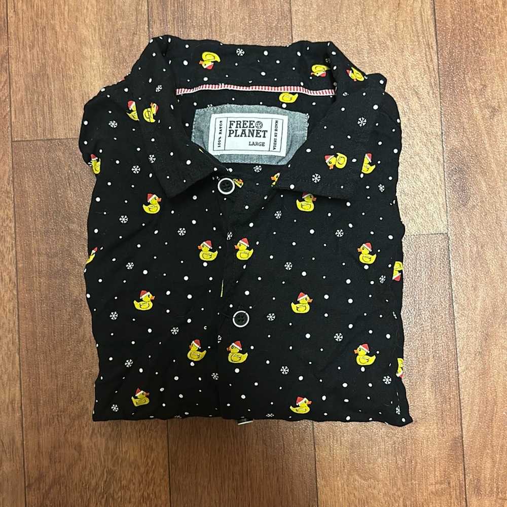 Free Planet Rubber Duck Holiday Button Down Shirt